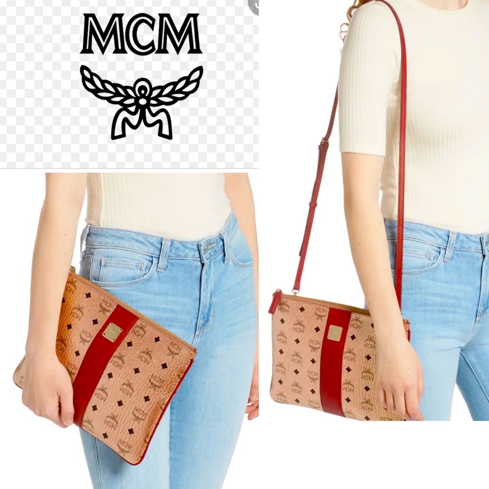 MCM soft pink visetos pouch💕optional crossbody 💕